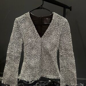 C/MEO Collective Black and White Blouse with Textured Knit